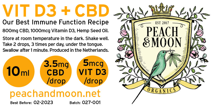 Vitamin D3 CBD    (Organic; 8% CBD + 1000mcg VitD3) - Peach & Moon Organics